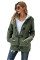 Army Green Fur Hood Horn Button Sweater Cardigan