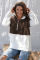 Brown White Zip Neck Oversize Fluffy Fleece Pullover