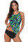 Green Print Criss Cross Hollow-out Tankini Swimwear
