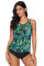 Green Print Criss Cross Hollow-out Tankini Swimwear