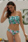 Green Cute Floral Patterned Smocked Bikini