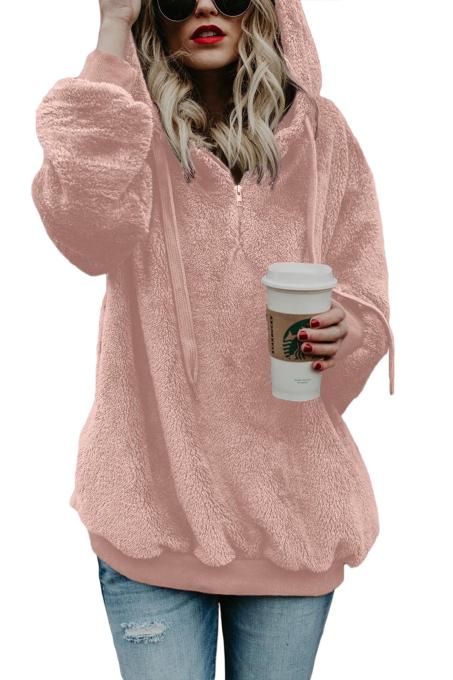 Pink Warm Furry Pullover Hoodie