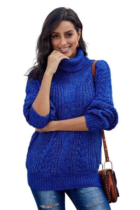 Blue Chunky Turtleneck Sweater