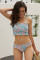 Sky Blue Cute Floral Patterned Smocked Bikini