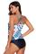 Blue Floral Print Criss Cross Hollow-out Tankini Swimwear