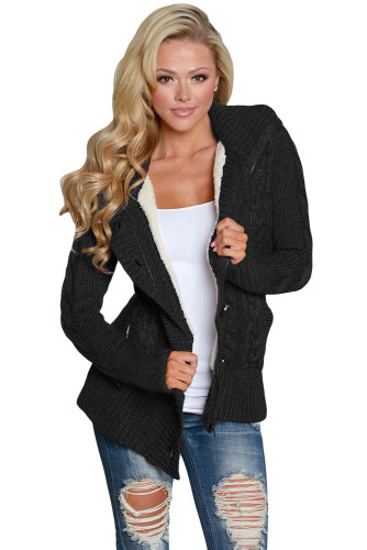 Black Long Sleeve Button-up Hooded Cardigans
