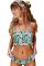 Green Cute Floral Patterned Smocked Bikini