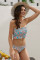 Sky Blue Cute Floral Patterned Smocked Bikini