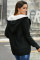 Black Fur Hood Horn Button Sweater Cardigan