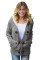 Gray Fur Hood Horn Button Sweater Cardigan