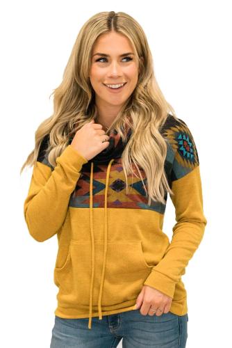 Yellow Aztec Cowl Pullover Hoodie
