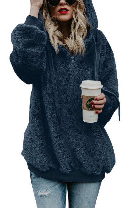 Navy Warm Furry Pullover Hoodie