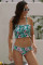 Green Cute Floral Patterned Smocked Bikini