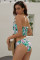 Green Cute Floral Patterned Smocked Bikini