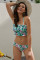 Green Cute Floral Patterned Smocked Bikini