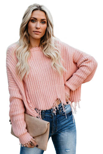 Pink Tainted Love Cotton Distressed Sweater