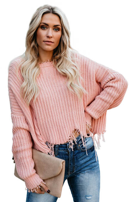 Pink Tainted Love Cotton Distressed Sweater