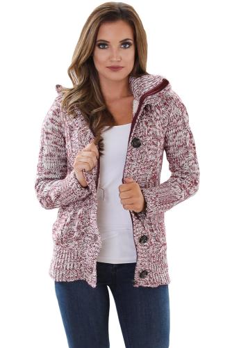 Red Long Sleeve Button-up Hooded Cardigans