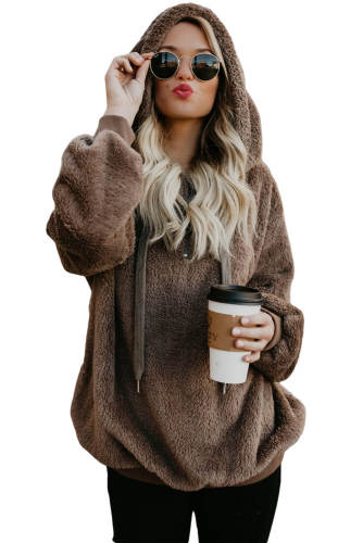 Brown Warm Furry Pullover Hoodie