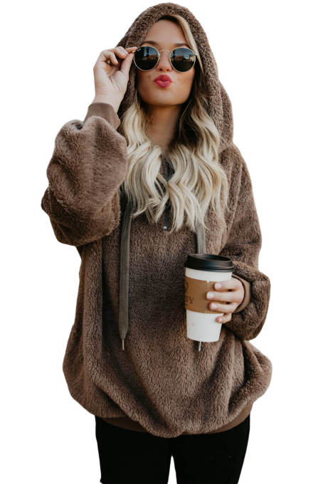 Brown Warm Furry Pullover Hoodie