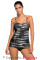 Black Tie Dye Striped Tummy Control Tankini