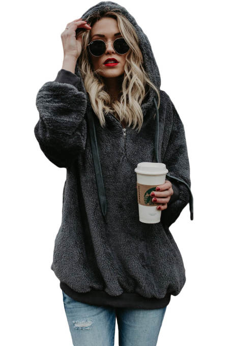 Dark Gray Warm Furry Pullover Hoodie