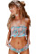 Sky Blue Cute Floral Patterned Smocked Bikini