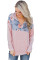 Floral Splice Pink Kangaroo Pocket Zip Collar Sweatshirt