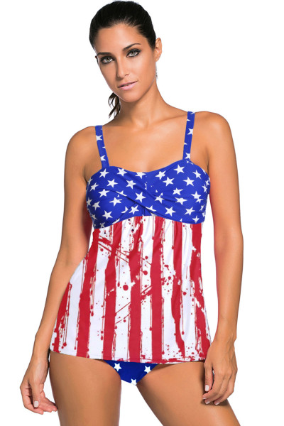 American Flag Print Tummy Control Tankini