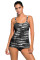 Black Tie Dye Striped Tummy Control Tankini