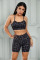 Charcoal Leopard Print Sports Bra Shorts Set