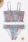 Sky Blue Cute Floral Patterned Smocked Bikini