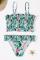 Green Cute Floral Patterned Smocked Bikini