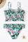 Green Cute Floral Patterned Smocked Bikini