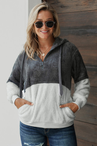 Charcoal White Colorblock Furry Hoodie