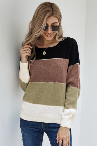 Black Pullover Colorblock Winter Sweater