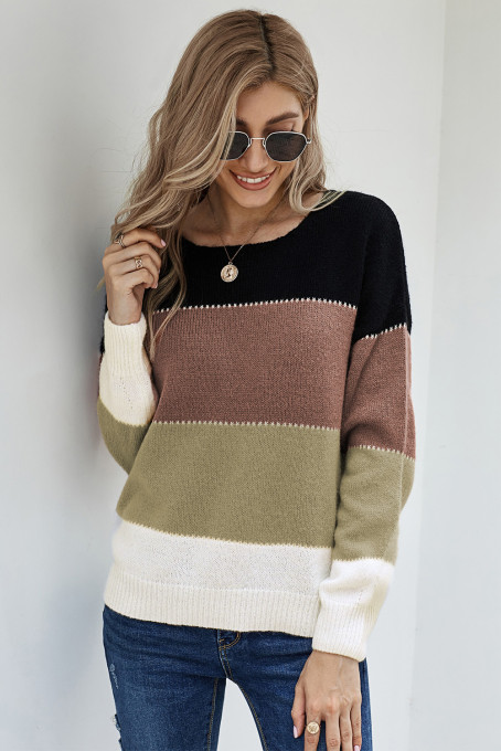 Black Pullover Colorblock Winter Sweater