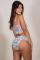 Sky Blue Cute Floral Patterned Smocked Bikini