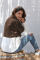 Brown White Zip Neck Oversize Fluffy Fleece Pullover