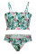 Green Cute Floral Patterned Smocked Bikini