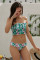 Green Cute Floral Patterned Smocked Bikini