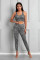 Gray Cheetah Print Sport Bra Pants Set