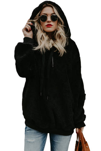 Black Warm Furry Pullover Hoodie