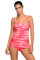 Red Tie Dye Striped Tummy Control Tankini
