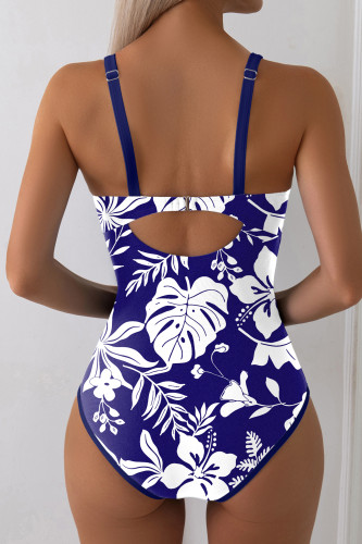 Aleumdr Women's One Piece Swimsuit Tummy Control V Wired Slimming Bathing Suit Color Block Printed Swimwear