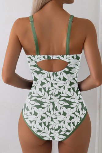 Aleumdr Women's One Piece Swimsuit Tummy Control V Wired Slimming Bathing Suit Color Block Printed Swimwear