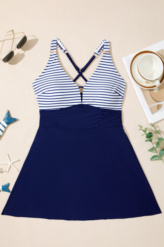 Aleumdr One Piece Swimsuits for Women Slimming Tummy Control Swim Dress V Neck Keyhole Skirted Bathing Suits