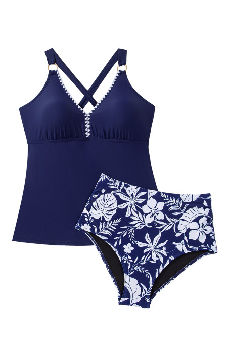 Aleumdr Tankini Swimsuits for Women 2 Piece Tummy Control Bathing Suit V Neck Tankini Top with High Waisted Bottom