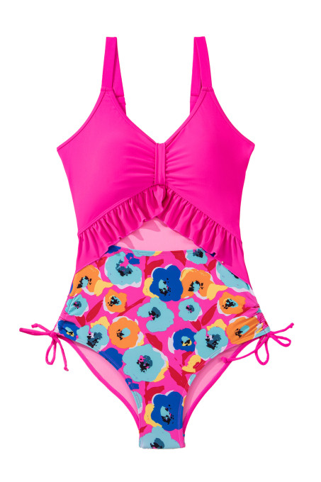 Aleumdr Women's One Piece Swimsuit Ruffle Slimming Tummy Control Bathing Suits Cutout V Neck High Cut Swimwear