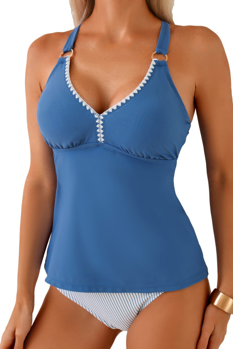 Aleumdr Tankini Swimsuits for Women 2 Piece Tummy Control Bathing Suit V Neck Tankini Top with High Waisted Bottom